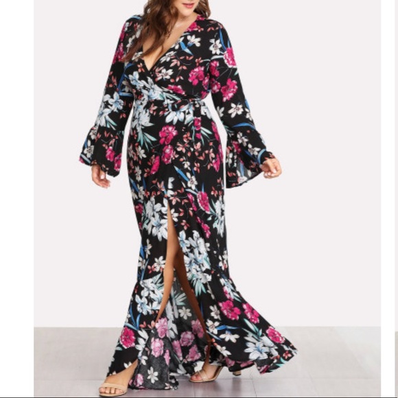 New Fluted Sleeve Self Tie Maxi Dress - Picture 3 of 6